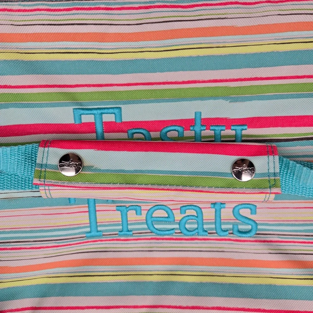 Thirty-One Perfect Party Set Teal Striped Insulated Expandable Picnic Carrier
